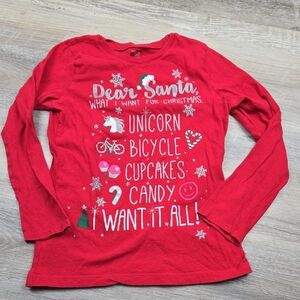 Children's Place Girls 10 12 Santa List Long Sleeve Red Shirt